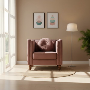 English Elm Classic Chesterfield Crushed Velvet Accent Chair Tufted Button Back with Tapered Wood Legs Rose B2735P542699