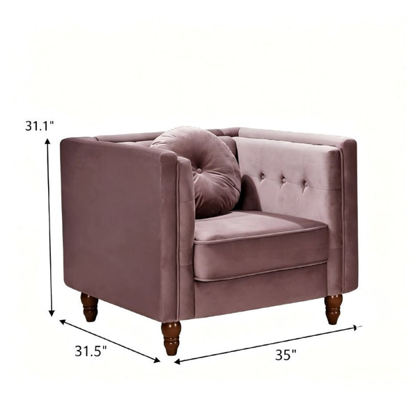 English Elm Classic Chesterfield Crushed Velvet Accent Chair Tufted Button Back with Tapered Wood Legs Rose B2735P542699
