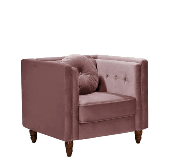 English Elm Classic Chesterfield Crushed Velvet Accent Chair Tufted Button Back with Tapered Wood Legs Rose B2735P542699
