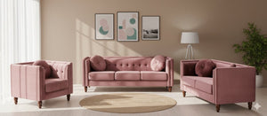 English Elm Classic Chesterfield Crushed Velvet Accent Chair Tufted Button Back with Tapered Wood Legs Rose B2735P542699