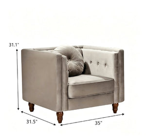 English Elm Classic Chesterfield Crushed Velvet Accent Chair Tufted Button Back with Tapered Wood Legs Ivory B2735P542700