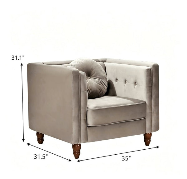 English Elm Classic Chesterfield Crushed Velvet Accent Chair Tufted Button Back with Tapered Wood Legs Ivory B2735P542700
