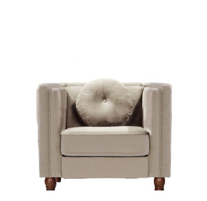 English Elm Classic Chesterfield Crushed Velvet Accent Chair Tufted Button Back with Tapered Wood Legs Ivory B2735P542700