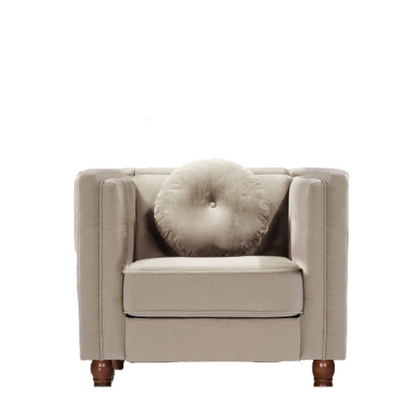 English Elm Classic Chesterfield Crushed Velvet Accent Chair Tufted Button Back with Tapered Wood Legs Ivory B2735P542700