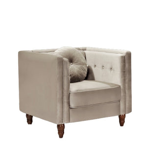 English Elm Classic Chesterfield Crushed Velvet Accent Chair Tufted Button Back with Tapered Wood Legs Ivory B2735P542700
