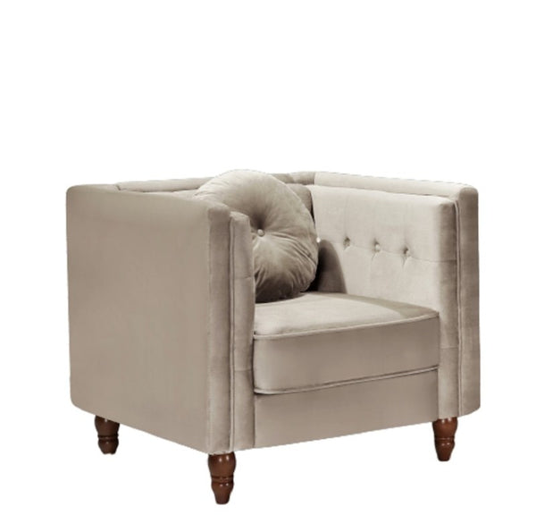 English Elm Classic Chesterfield Crushed Velvet Accent Chair Tufted Button Back with Tapered Wood Legs Ivory B2735P542700