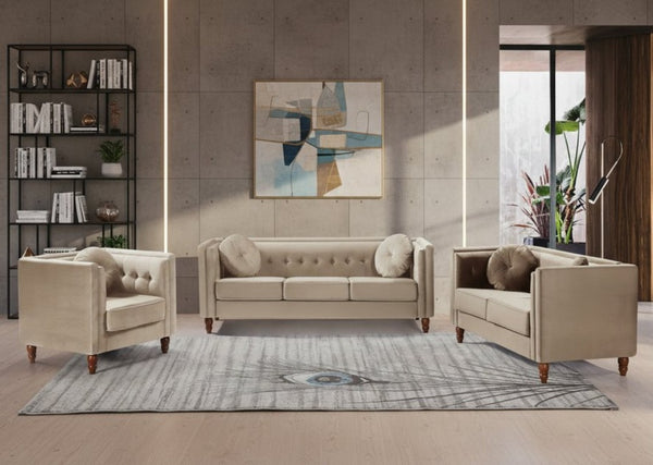 English Elm Classic Chesterfield Crushed Velvet Accent Chair Tufted Button Back with Tapered Wood Legs Ivory B2735P542700