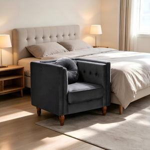 English Elm Classic Chesterfield Crushed Velvet Accent Chair Tufted Button Back with Tapered Wood Legs Black B2735P542701