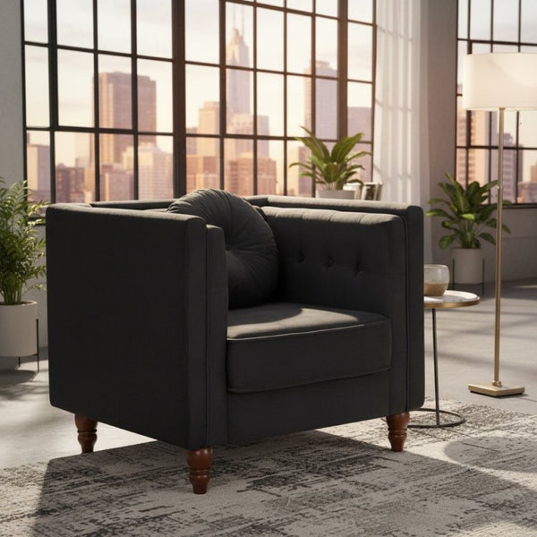 English Elm Classic Chesterfield Crushed Velvet Accent Chair Tufted Button Back with Tapered Wood Legs Black B2735P542701