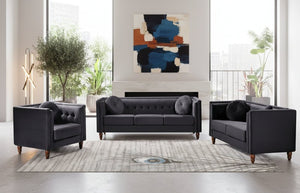 English Elm Classic Chesterfield Crushed Velvet Accent Chair Tufted Button Back with Tapered Wood Legs Black B2735P542701