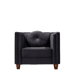 English Elm Classic Chesterfield Crushed Velvet Accent Chair Tufted Button Back with Tapered Wood Legs Black B2735P542701