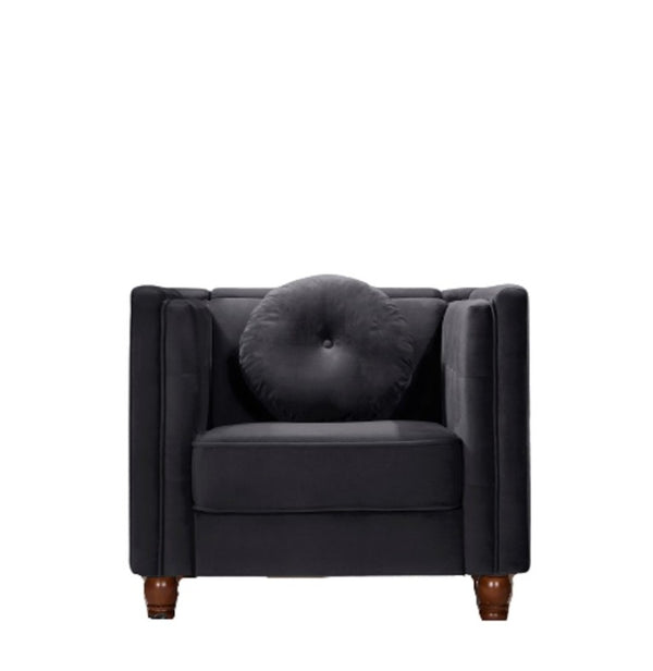 English Elm Classic Chesterfield Crushed Velvet Accent Chair Tufted Button Back with Tapered Wood Legs Black B2735P542701