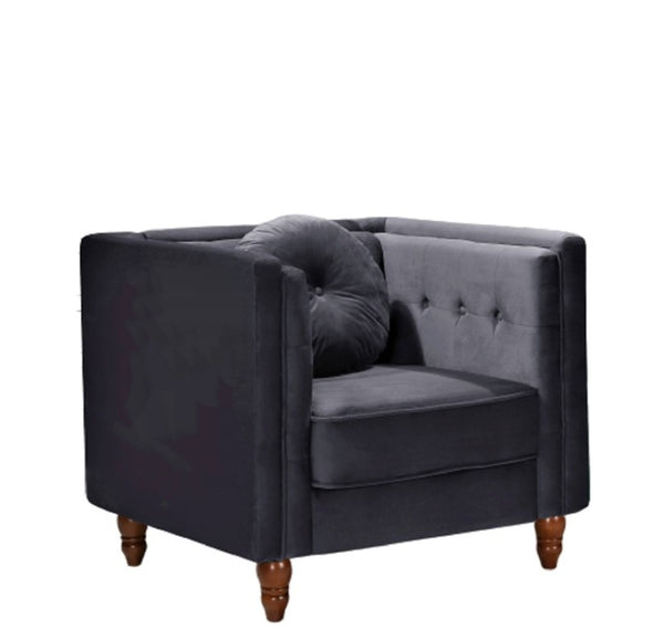 English Elm Classic Chesterfield Crushed Velvet Accent Chair Tufted Button Back with Tapered Wood Legs Black B2735P542701