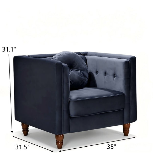 English Elm Classic Chesterfield Crushed Velvet Accent Chair Tufted Button Back with Tapered Wood Legs Black B2735P542701