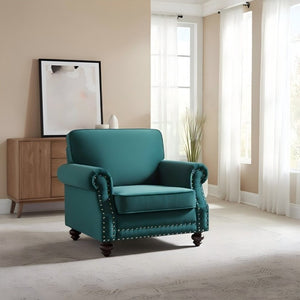 English Elm Classic Velvet Tufted Armchair with Brass Nailhead Trim and Turned Wood Legs for Living Room Green B2735P542747