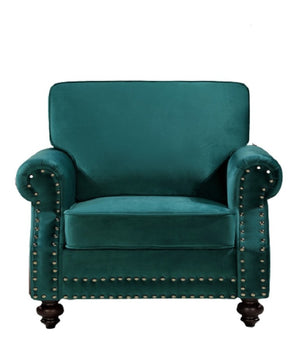 English Elm Classic Velvet Tufted Armchair with Brass Nailhead Trim and Turned Wood Legs for Living Room Green B2735P542747