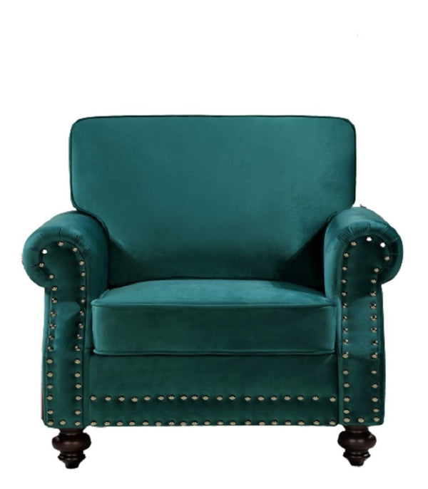 English Elm Classic Velvet Tufted Armchair with Brass Nailhead Trim and Turned Wood Legs for Living Room Green B2735P542747
