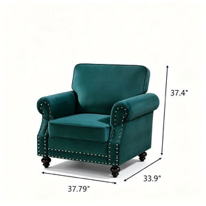 English Elm Classic Velvet Tufted Armchair with Brass Nailhead Trim and Turned Wood Legs for Living Room Green B2735P542747