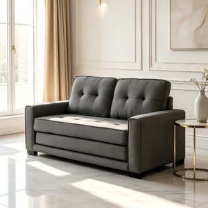 English Elm 58W Tufted Convertible Sleeper Loveseat with Solid Wood Frame and Polyester Upholstery Dark Gray B2735P552214