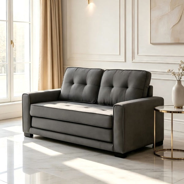 English Elm 58W Tufted Convertible Sleeper Loveseat with Solid Wood Frame and Polyester Upholstery Dark Gray B2735P552214