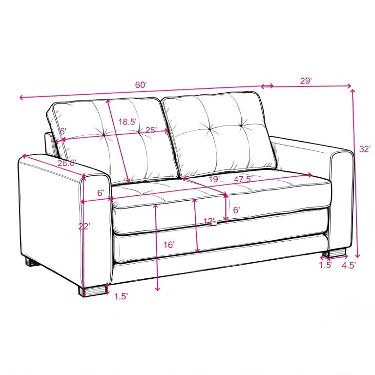English Elm 58W Tufted Convertible Sleeper Loveseat with Solid Wood Frame and Polyester Upholstery Dark Gray B2735P552214