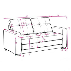 English Elm 58W Tufted Convertible Sleeper Loveseat with Solid Wood Frame and Polyester Upholstery Dark Gray B2735P552214