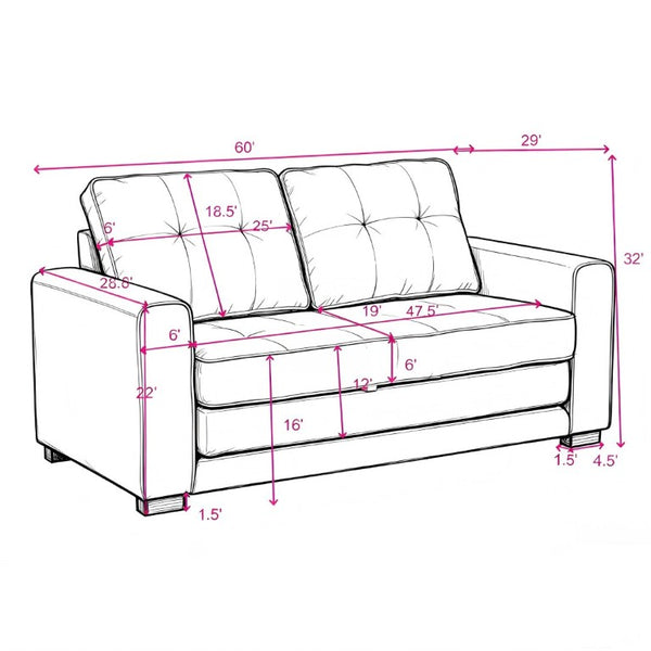 English Elm 58W Tufted Convertible Sleeper Loveseat with Solid Wood Frame and Polyester Upholstery Dark Gray B2735P552214