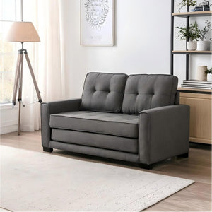 English Elm 58W Tufted Convertible Sleeper Loveseat with Solid Wood Frame and Polyester Upholstery Dark Gray B2735P552214