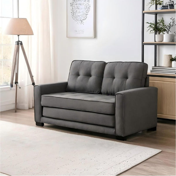 English Elm 58W Tufted Convertible Sleeper Loveseat with Solid Wood Frame and Polyester Upholstery Dark Gray B2735P552214