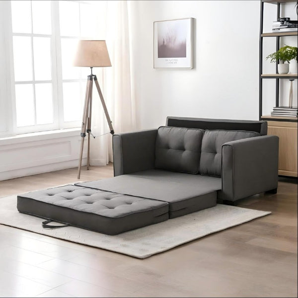 English Elm 58W Tufted Convertible Sleeper Loveseat with Solid Wood Frame and Polyester Upholstery Dark Gray B2735P552214
