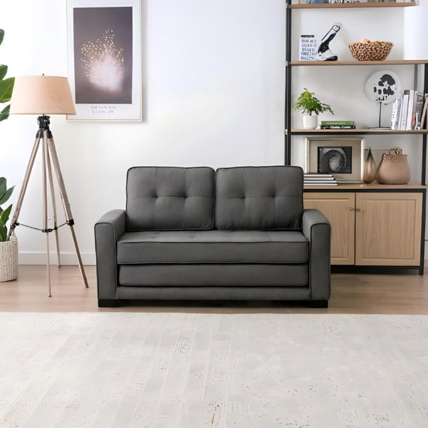 English Elm 58W Tufted Convertible Sleeper Loveseat with Solid Wood Frame and Polyester Upholstery Dark Gray B2735P552214