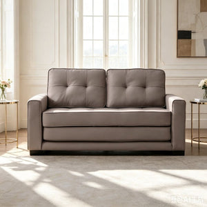 English Elm 58W Tufted Convertible Sleeper Loveseat with Solid Wood Frame and Polyester Upholstery Light Brown B2735P552215