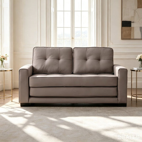 English Elm 58W Tufted Convertible Sleeper Loveseat with Solid Wood Frame and Polyester Upholstery Light Brown B2735P552215