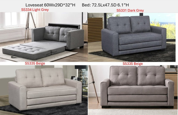English Elm 58W Tufted Convertible Sleeper Loveseat with Solid Wood Frame and Polyester Upholstery Light Brown B2735P552215
