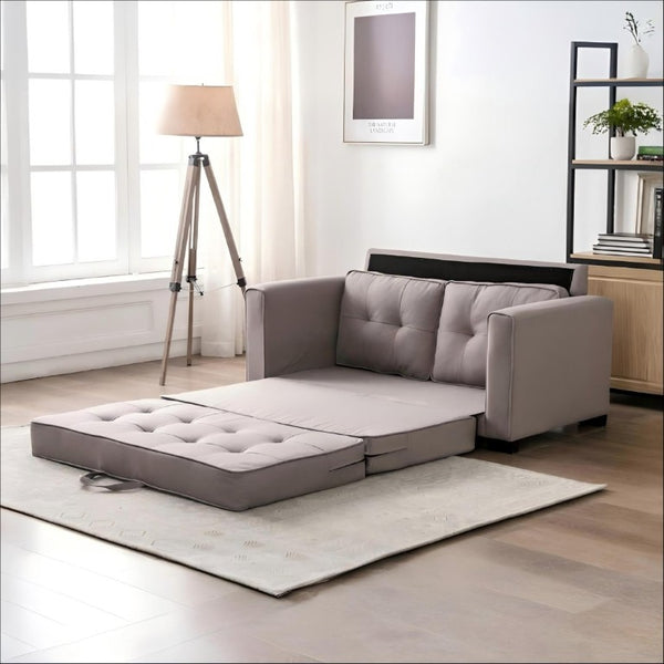 English Elm 58W Tufted Convertible Sleeper Loveseat with Solid Wood Frame and Polyester Upholstery Light Brown B2735P552215