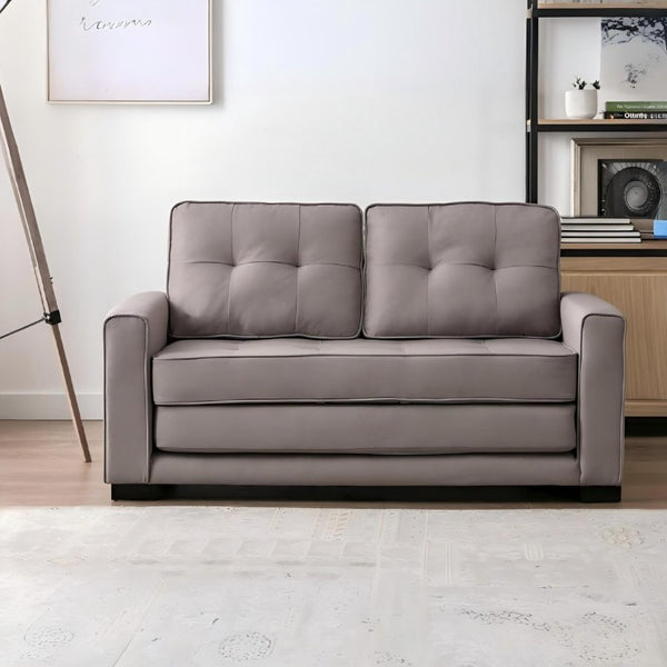 English Elm 58W Tufted Convertible Sleeper Loveseat with Solid Wood Frame and Polyester Upholstery Light Brown B2735P552215