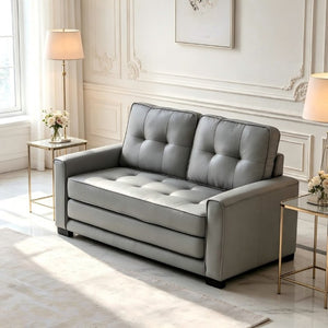 English Elm 58W Tufted Convertible Sleeper Loveseat with Solid Wood Frame and Polyester Upholstery Light Gray B2735P552216