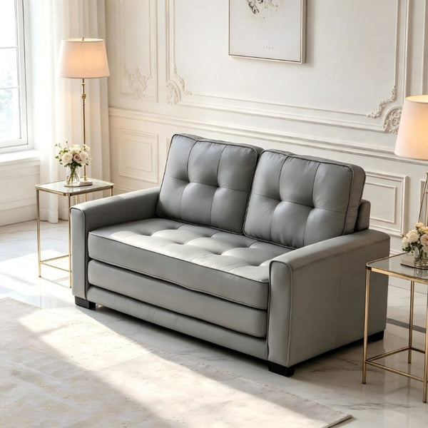 English Elm 58W Tufted Convertible Sleeper Loveseat with Solid Wood Frame and Polyester Upholstery Light Gray B2735P552216