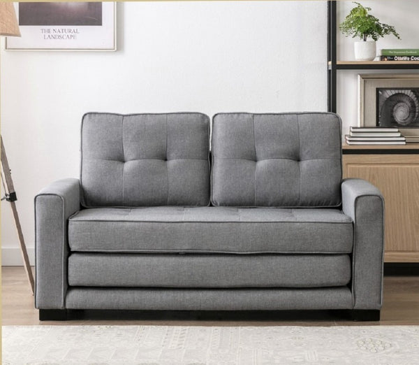 English Elm 58W Tufted Convertible Sleeper Loveseat with Solid Wood Frame and Polyester Upholstery Light Gray B2735P552216