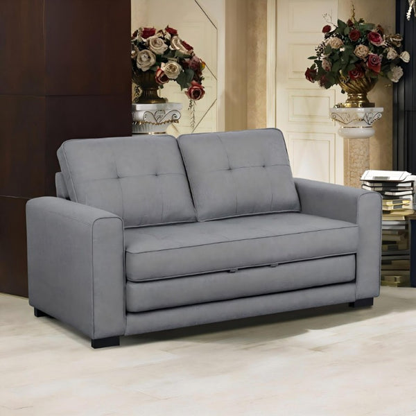 English Elm 58W Tufted Convertible Sleeper Loveseat with Solid Wood Frame and Polyester Upholstery Light Gray B2735P552216