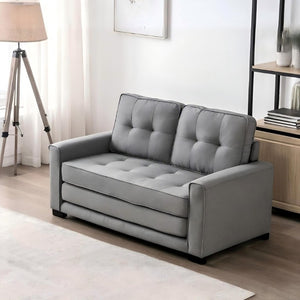 English Elm 58W Tufted Convertible Sleeper Loveseat with Solid Wood Frame and Polyester Upholstery Light Gray B2735P552216