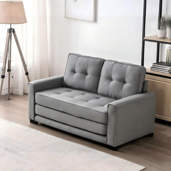 English Elm 58W Tufted Convertible Sleeper Loveseat with Solid Wood Frame and Polyester Upholstery Light Gray B2735P552216