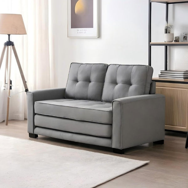 English Elm 58W Tufted Convertible Sleeper Loveseat with Solid Wood Frame and Polyester Upholstery Light Gray B2735P552216