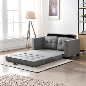 English Elm 58W Tufted Convertible Sleeper Loveseat with Solid Wood Frame and Polyester Upholstery Light Gray B2735P552216