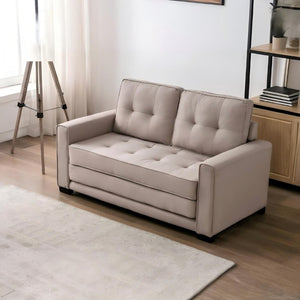 English Elm 58W Tufted Convertible Sleeper Loveseat with Solid Wood Frame and Polyester Upholstery Beige B2735P552217