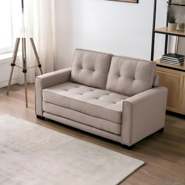 English Elm 58W Tufted Convertible Sleeper Loveseat with Solid Wood Frame and Polyester Upholstery Beige B2735P552217