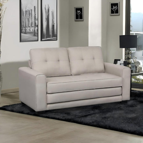 English Elm 58W Tufted Convertible Sleeper Loveseat with Solid Wood Frame and Polyester Upholstery Beige B2735P552217