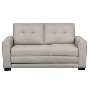 English Elm 58W Tufted Convertible Sleeper Loveseat with Solid Wood Frame and Polyester Upholstery Beige B2735P552217