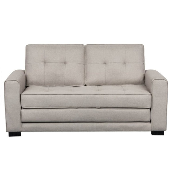 English Elm 58W Tufted Convertible Sleeper Loveseat with Solid Wood Frame and Polyester Upholstery Beige B2735P552217