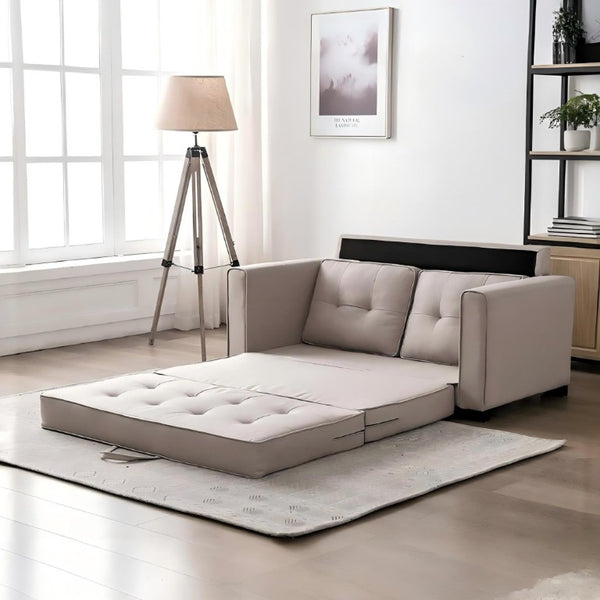 English Elm 58W Tufted Convertible Sleeper Loveseat with Solid Wood Frame and Polyester Upholstery Beige B2735P552217